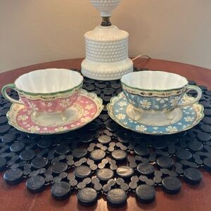2 Vintage Teacup Sets Crown Staffordshire Ellesmere fine China beautiful